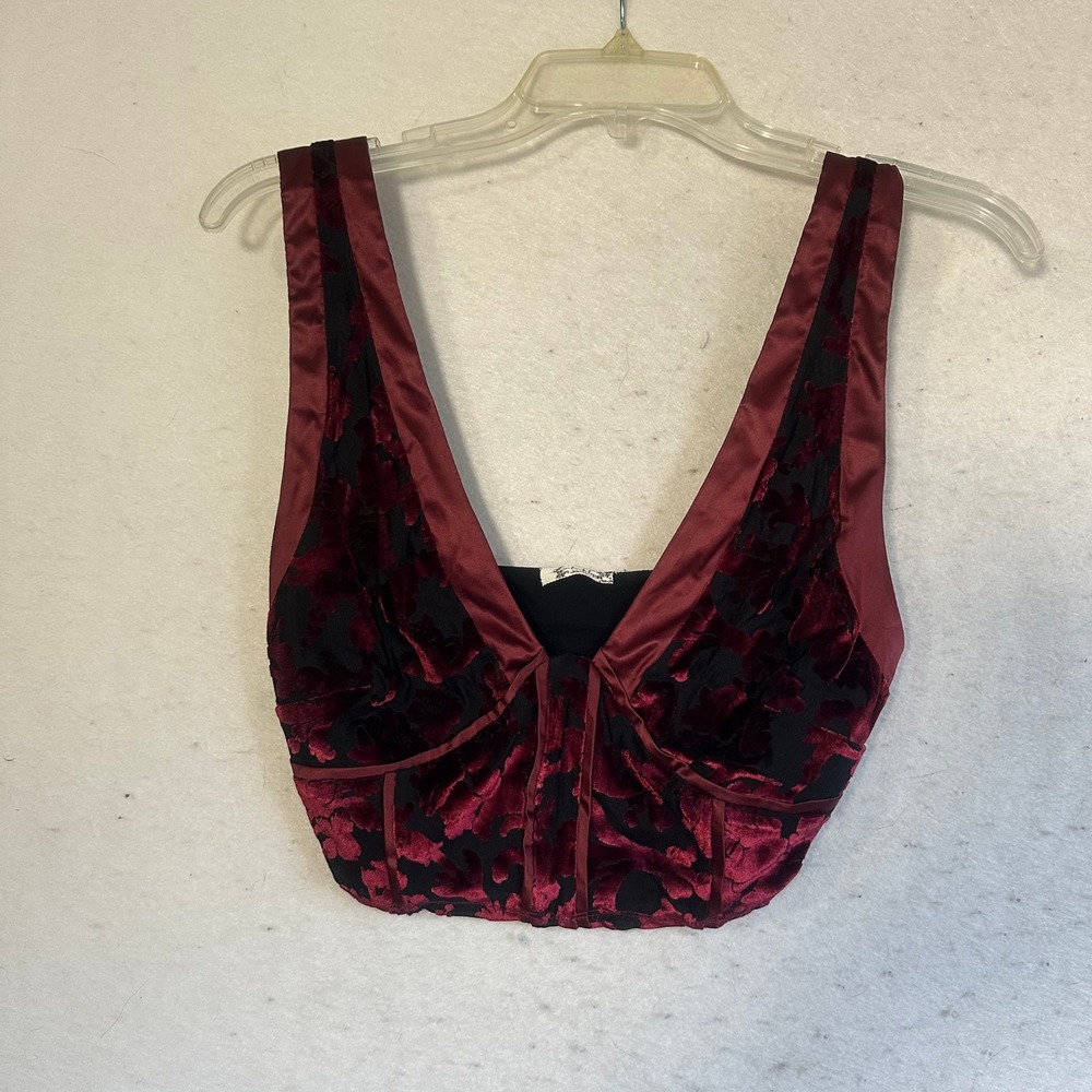 Intimately Free People Burgundy Black Floral Velvet Burnout Corset Crop Top XS